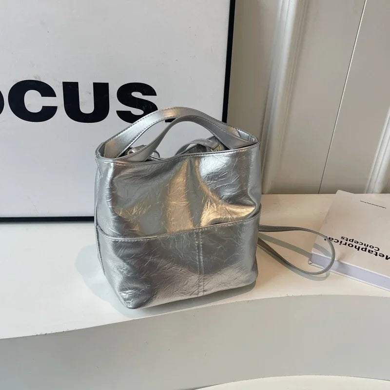 Silver Bucket Hand Bag