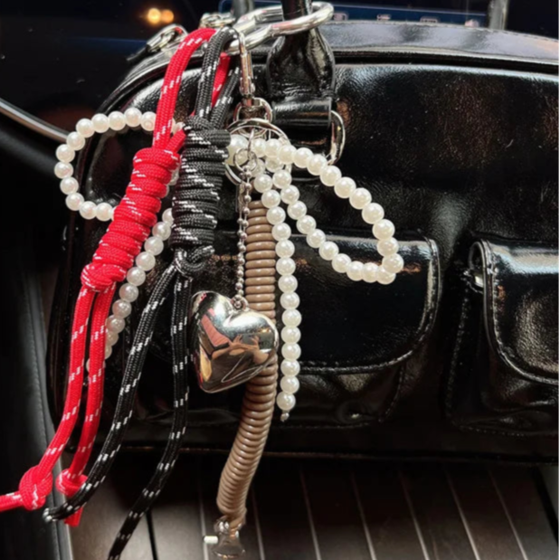 Pearl Bow & Heart Charm