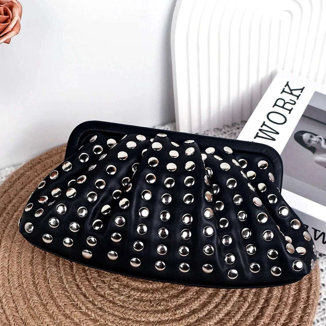 Black Metal Stone Clutch