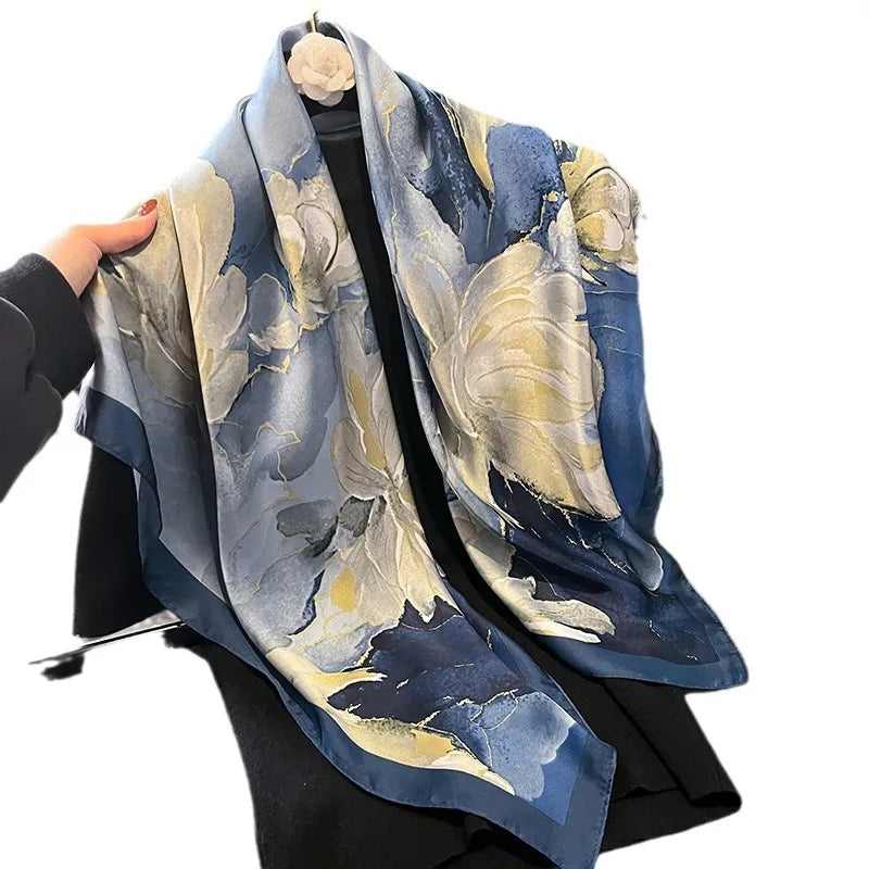 Blue Floral Printed Scarf